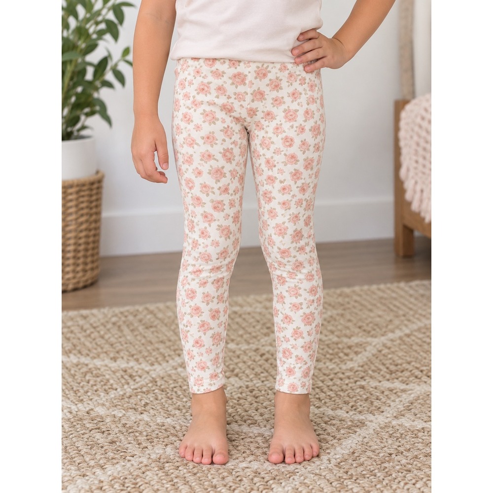 Crewcuts Girls Pink Peach Leopard Floral Leggings Full Length Size 4_152